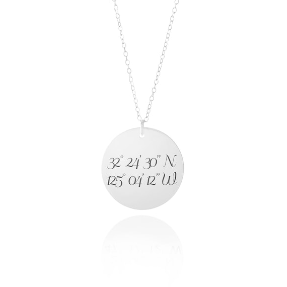 Silver GPS Coordinates Necklace Personalized Latitude Longitude