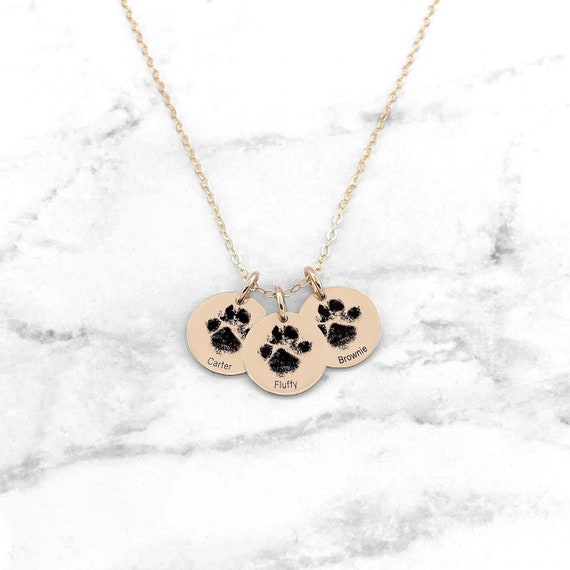 Solid Gold Filigree Dog Paw Print Necklace with Heart Bail