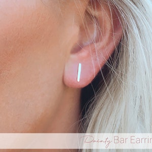 Sterling Silver Bar Earrings, Dainty Bar Stud Earrings