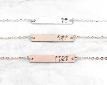 Birth Month Flower Bar Bracelet • Custom Birth Month Bracelet For Mom • Birth Flower Bar Bracelet • Personalized Gift For Mom