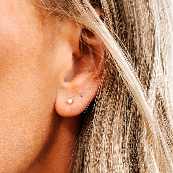 Opal Stud Earrings • Small Opal Earrings • Tiny Ear Studs • Opal Studs • Bridesmaid Jewelry • Minimalist Earrings • Opal Earrings