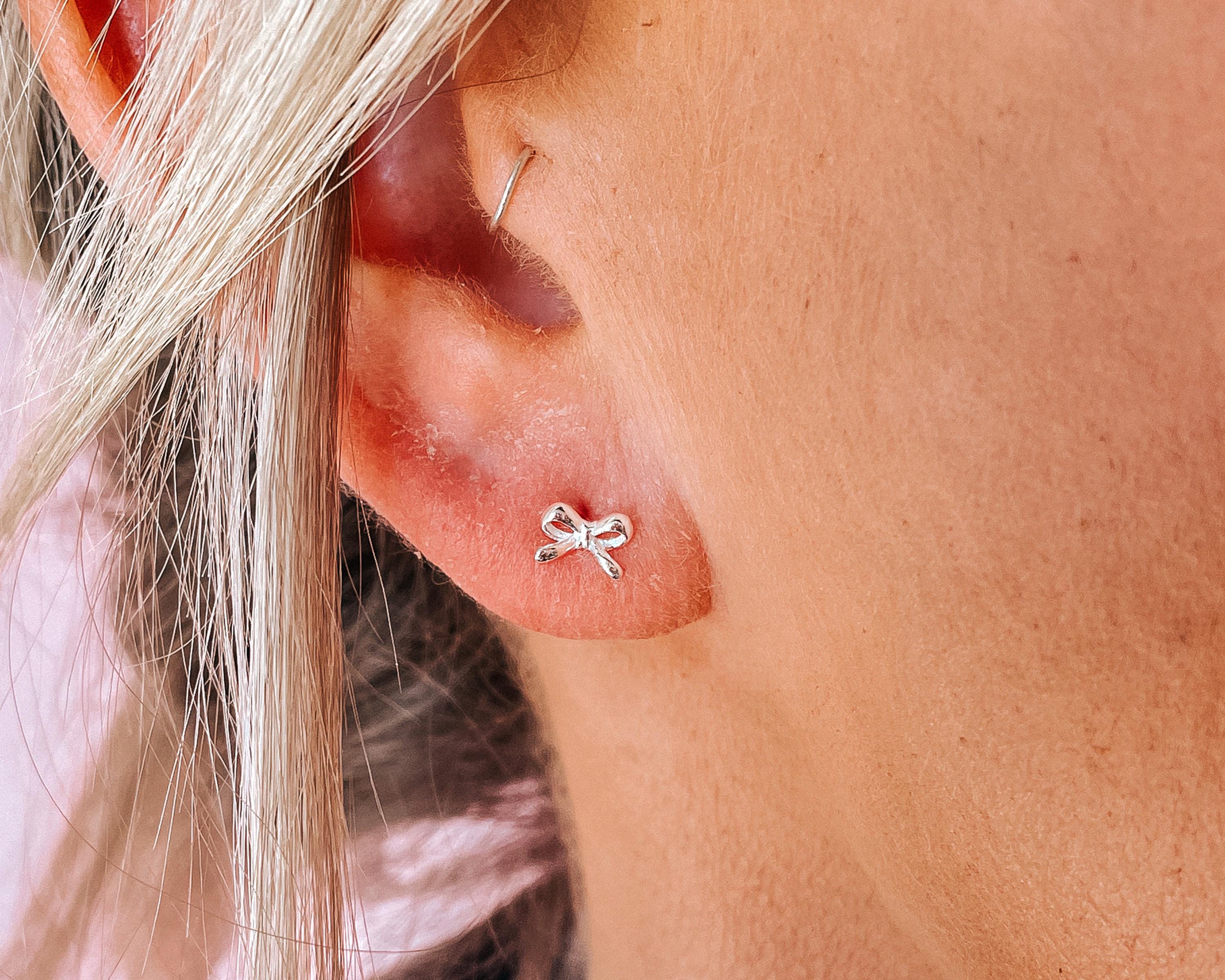 Sterling Silver Bow Earrings For Women 925 Sterling Silver Bow Stud Earrings For Women Teens Small Ribbon Stud... Small Gold Bow Earrings