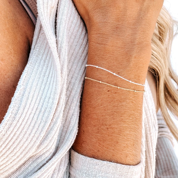 Satellite Chain Bracelet • Beaded Chain Bracelet • Gold Satellite Bracelet • Delicate Bracelet • Dainty Chain Bracelet • Layering Bracelet