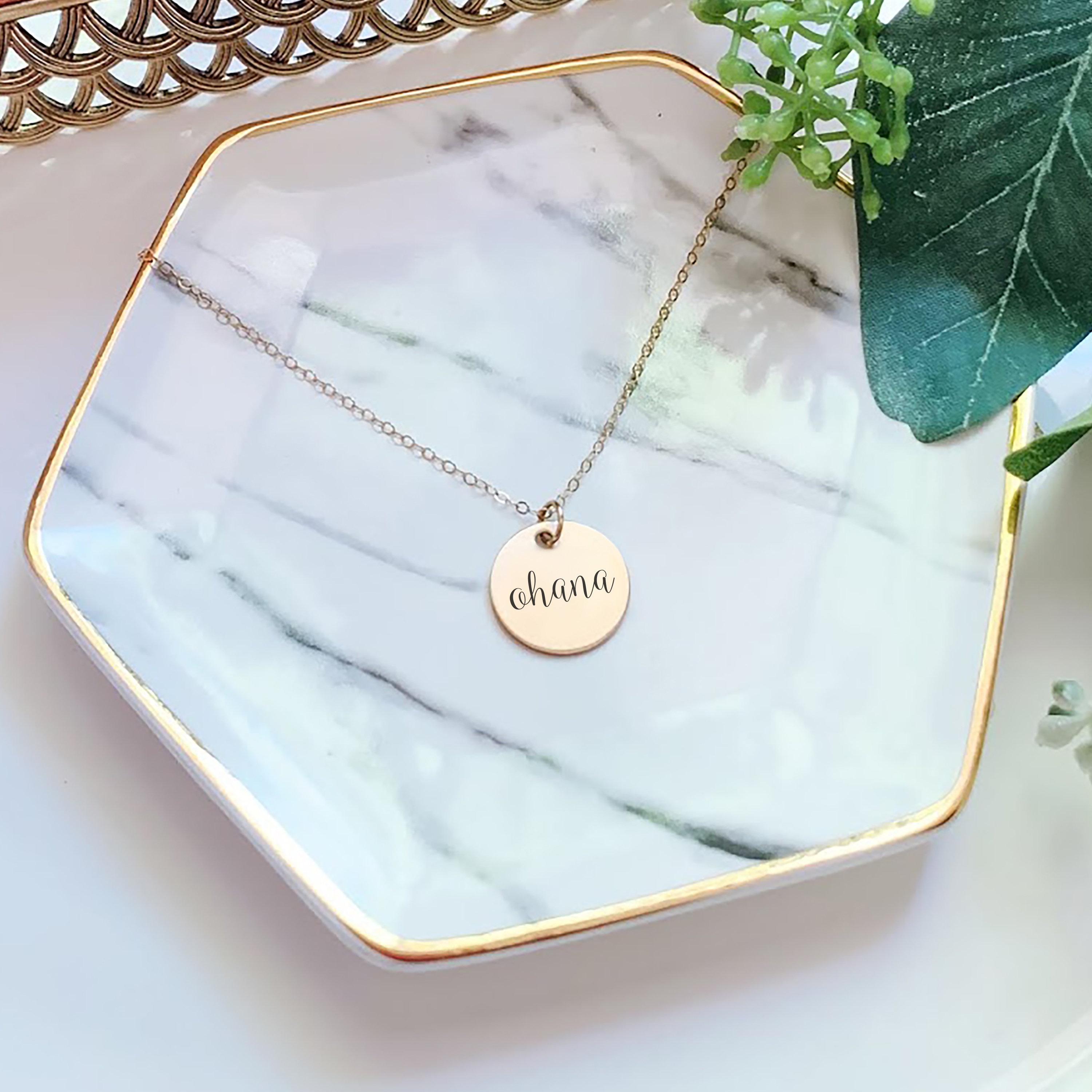 Gold Ohana Necklace • Ohana Disc Necklace • Hawaiian Necklace