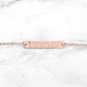 Baby Birth Stats Bracelet • Birth Flower Bracelet • Baby Birth Gift • Birth Announcement Bracelet • Gift For Mom • New Baby Bracelet