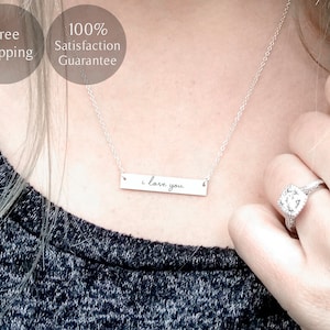 Custom Handwriting Necklace, Handwritten Bar Necklace, Personalized Message, Personalized Handwriting Jewelry