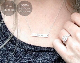 Custom Handwriting Necklace, Handwritten Bar Necklace, Personalized Message, Personalized Handwriting Jewelry