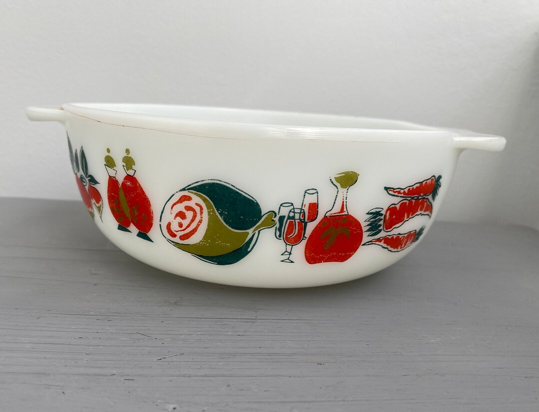 Assiette Vintage Pyrex Jaj Four En Verre 24.8 Cm - Motif Flocon De Neige Noir - Années 1960 UK