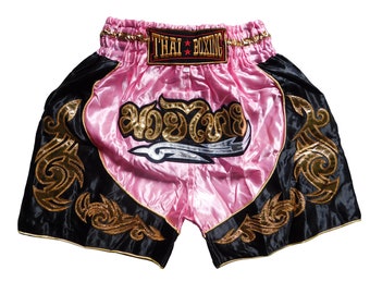 Mini format: Trendy Muay Thai shorts for kids! (two-tone pink black XXS-M) MMA Martial Arts Pants Sport Junior Young Short Boxing