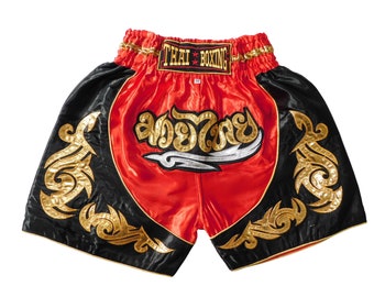 Mini-Format: Trendige Muay Thai Shorts für Kids! (zweifarbig rot schwarz XXS-M) MMA Kampfsport Hose Sport Junior Jungendliche Short Boxen