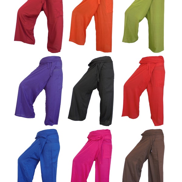 Pantalon De Pêcheur Thaïlandais En Rayonne - Couleur Rouge, Léger Et Confortable Pour Le Yoga Ou La Détente