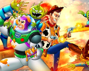 Epic Showdown Buzz & Woody vs. Alien Invaders 11x17 Poster
