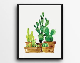 Kaktus Aquarell Druck | Sukkulenten Druck | Kaktus Druck | Topfpflanze Druck | Digitaler Download