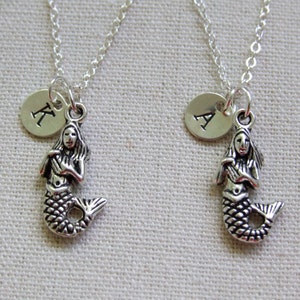 Mermaid Necklaces, Set of TWO Best Friends Necklaces, Sisters Necklaces, Personalized Initial Necklaces, Monogram, Mermaid Lovers