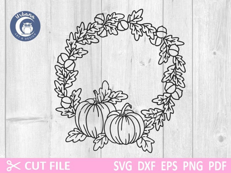 Pumpkin Wreath SVG, Fall Wreath SVG, Pumpkin Monogram Frame SVG, Autumn ...