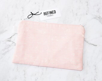Pink and White Striped Zippered Pouch - zipper pouch - pencil case - pencil pouch - pencilcase - makeup bag - make up bag - cosmetic bag