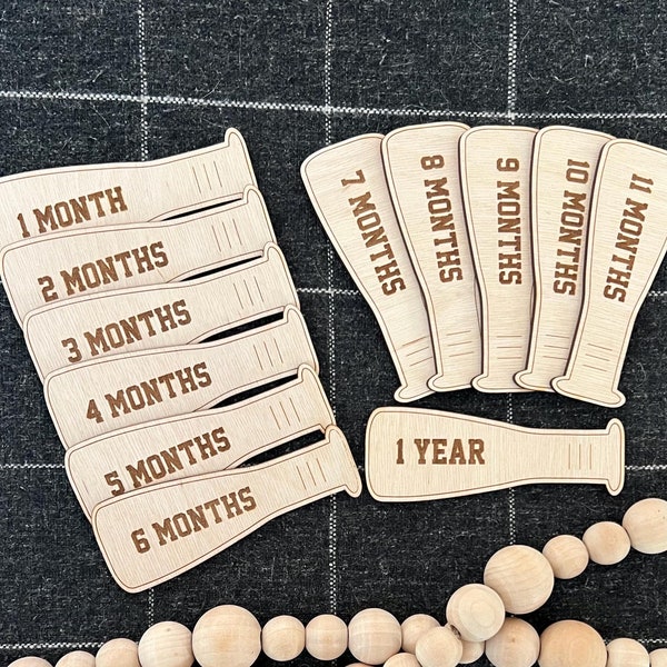 Tarjetas de hitos mensuales de béisbol, accesorios fotográficos de madera de abedul grabada