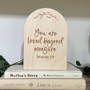 Wood Sign Arched Sign Bible Verse Shelf Decor Laser Engraved Shelf sitter God Religious Gift Sunday school teacher neutral shelf decor