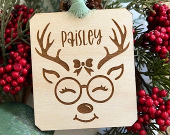 Ornament | Personalized | Reindeer | Kids | Gift | Engraved | Christmas | Reindeer With Glasses