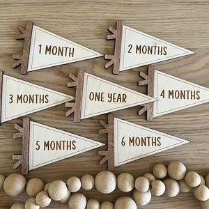 Monthly milestone pennant flag baby photo prop baby milestone cards retro wooden monthly milestones baby shower gift sports pennant
