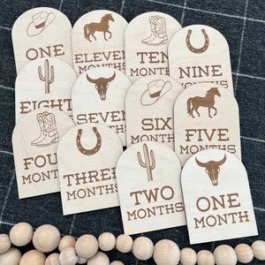 Monthly milestones, wilderness, Wild West, cowboy, baby photo prop, baby milestone cards, camping, wooden, baby shower gift, arched