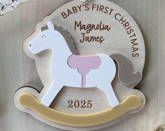 Primeiro enfeite de Natal de cavalo de balanço para bebê - Lembrança personalizada