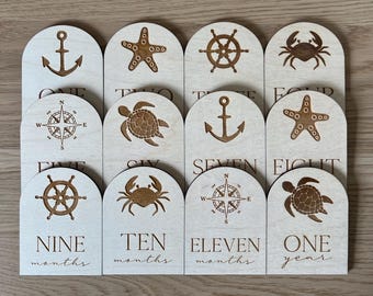 Nautical Baby Monthly Milestones, First year photos, ocean theme, baby shower gift