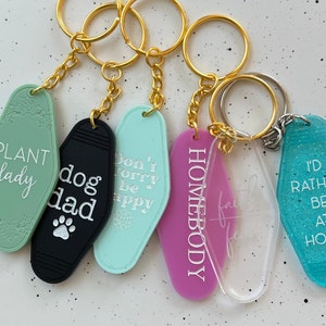 Retro Keychain, Motel Keychain, Hotel Keychain, Gift for her, Dog lover gift, Plant lover, Funny keychain, new driver gift, teen driver gift