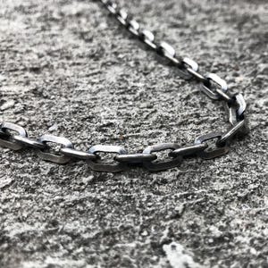 6mm Sterling Silver Cable Link Chain, 925 Anchor Silver Chain, Oxidized Silver Thick Necklace Boyfriend Gift, Anniversary Gift