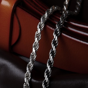 Catena a corda in argento sterling, collana a catena solida, catena a corda intrecciata in argento sterling 925, collana a catena a corda in argento da uomo, regalo per lui