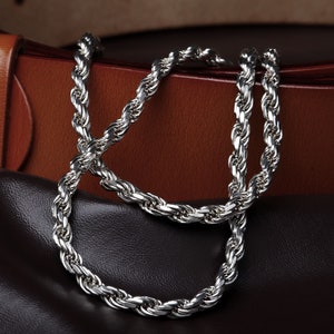 925 sterlingzilveren touwketting, diamantgeslepen gedraaide touwketting, massief 925 sterlingzilveren ketting, zilveren touwketting, cadeau voor hem