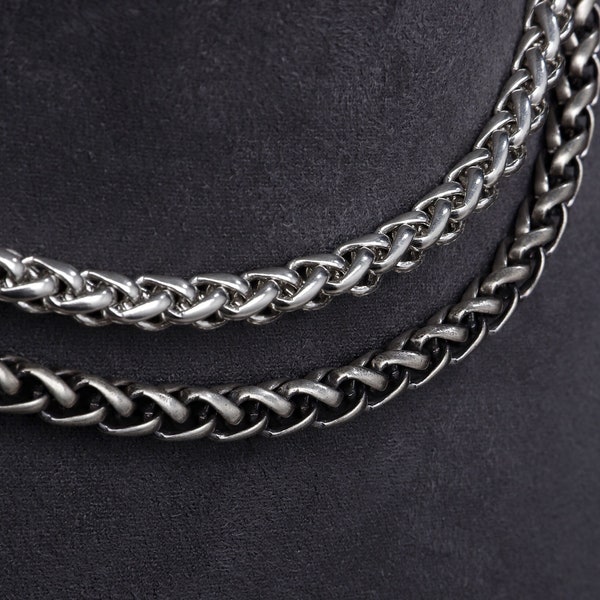 Sterling Silver Wheat Chain, 925 Silver Chunky Chain, Oxidized Silver Chain Necklace, Bold Braided Chain, Sterling Silver Wheat Link Chain