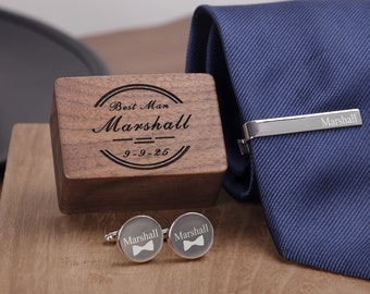 Cufflinks Personalized, Groomsmen Gifts, Best Man Proposal, Engraved Cufflinks Tie Clip with Box, Wedding Cuff Links, Initials Cufflinks