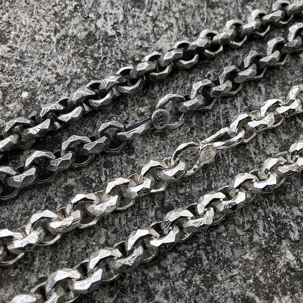 925 Sterling Silver Heavy Chain, Chunky Silver Chain Necklace, Thick Silver Chain, Oxidized Chunky Chain, Solid Rolo Chain Necklace