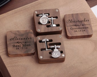 Cufflinks with Wooden Box Personalized, Groomsmen Gifts, Groomsmen Cufflinks, Wedding Cuff Links, Custom Cufflinks Set