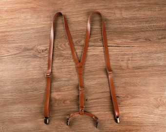 Brown Leather Suspenders Groomsmen bretelles Bretelles de mariage Meilleurs hommes Cadeau Groomsmen Cadeau Bretelles Cadeau Groomsman personnalisé