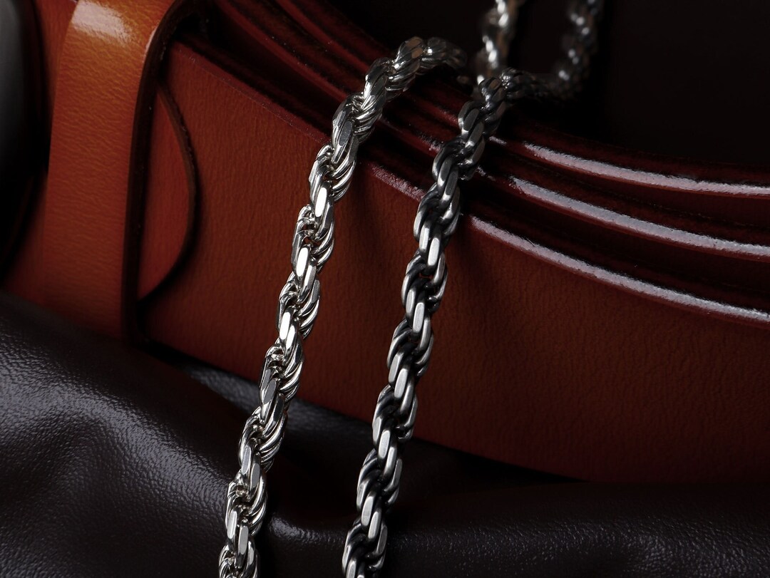 Sterling Silver Rope Chain, Solid Chain Necklace, 925 Sterling Silver Twisted Rope Chain, Mens