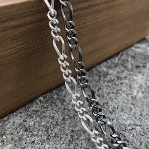 Silver Figaro Chain, 925 Sterling Silver Chain Necklace, Figaro Link Chain, Solid Silver Chain, 3mm, 5mm, 6mm Figaro Chain, Husband Gifts