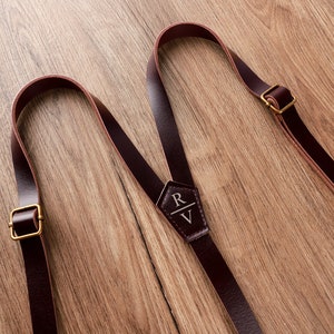 Personalized gift dark brown leather suspenders men braces for wedding gift groomsmen military suspenders heavy leather suspenders for men