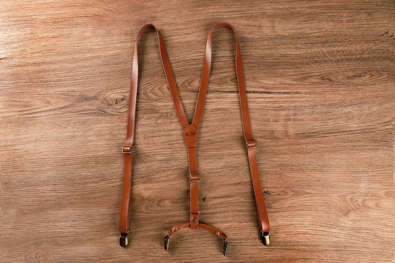 Brown Leather Suspenders Groomsmen suspenders Wedding Suspenders Best Men Gift Groomsmen Gift Suspenders Personalized Groomsman Gift image 1