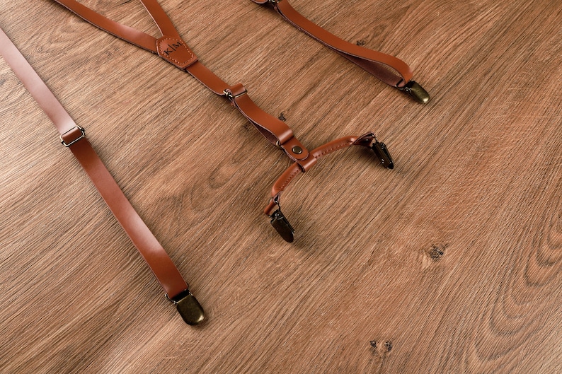 Brown Leather Suspenders Groomsmen suspenders Wedding Suspenders Best Men Gift Groomsmen Gift Suspenders Personalized Groomsman Gift image 9