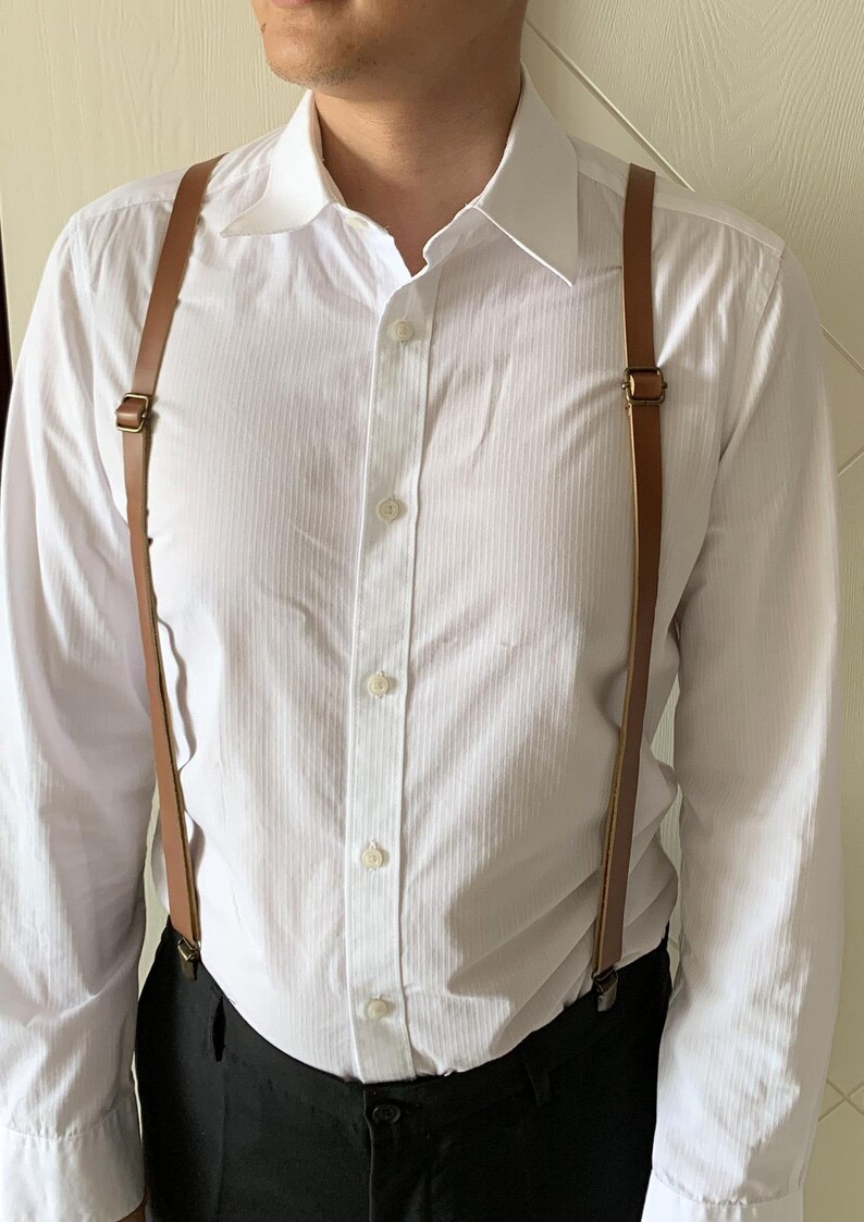 Genuine Leather Suspenders Men Brown Suspenders Mens Etsy