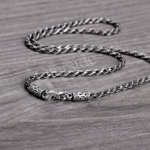 Silver Rope Chain Necklace, 925 Sterling Silver Twisted Rope Chain, Oxidized Sterling Silver Rope Chain, Solid Chain Necklace Gift for Him