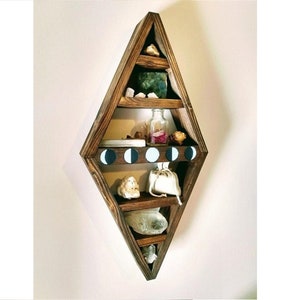 Geometric Crystal Gem Essential Oils Shelf - Triangle Diamond Hanging Wall Shelf - Hand Made Rustic Piece - Free Mounting Harware