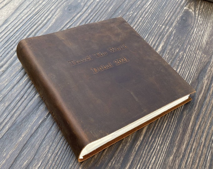 Personalized Leather  4x6 Photo Album with Pockets Anniversary Gift for Him and Her