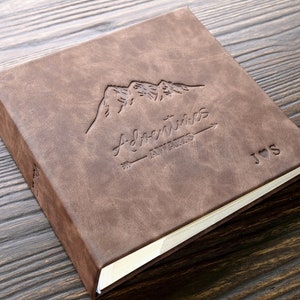 Personalized Leather 4x6 Photo Album with Pockets Our Adventure Book Anniversary Gift for Him and Her