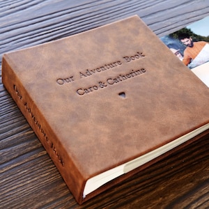 Libro de aventuras personalizado, álbum de fotos personalizado, álbum de recortes de cuero, libro de aventuras, regalo para él y para ella.