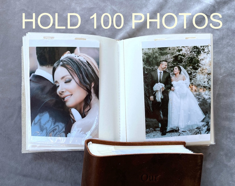 Personalized Leather 4x6 Photo Album with Pockets Anniversary Gift for Him and Her image 7