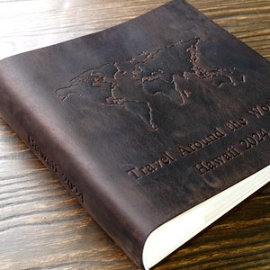 Personalized Leather  4x6 Photo Album with Pockets Adventure Book Anniversary Gift for Him and Her