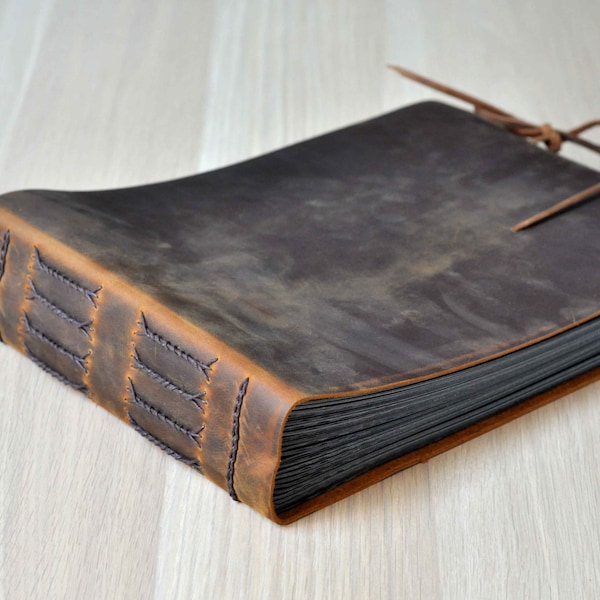 Rustic leather Guestbook, Retro Leather Photo Album, Collection your old Photos ,Christmas Gifts to him